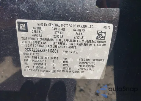 2014 Chevrolet Equinox 1Lt from USA, damaged, VIN 2GNALBEK8E6113881